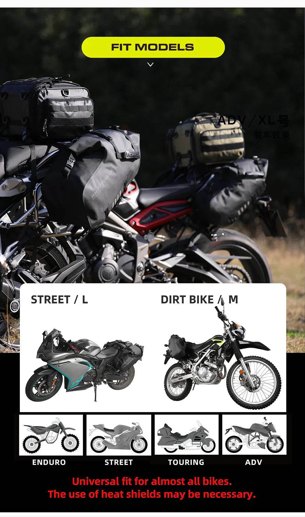 Rhinowalk 18L Rack less Pannier Saddle Soft Bags for Motorcycle Bike Outdoor Adventure Waterproof Side Motorbike Drypack (Pair-Set) (MT1418)